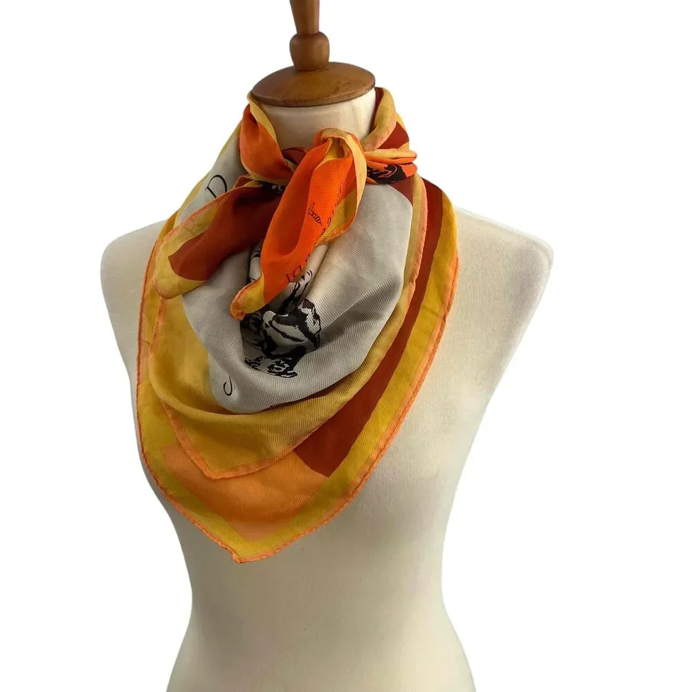 TRUSSARDI Womens Multicolor Lightweight Dog Theme Silk Printed‎ Scarf Italy Made